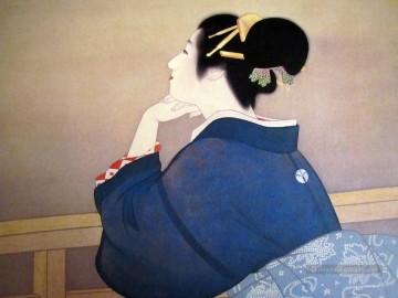 Les femmes en attente de la lune à Rise Uemura Shoen japonais Peinture à l'huile
